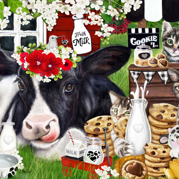 Darstellung des Puzzle Motivs Cookies and Milk Cow and Kitties - Sheena Pike 1000 Puzzle 3D Modell