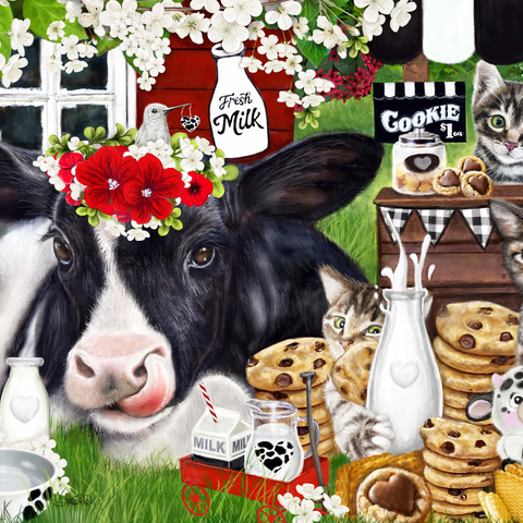 Darstellung des Puzzle Motivs Kekse und Milch Kuh und Kätzchen - Sheena Pike Cookies and Milk Cow and Kitties - Sheena Pike 1000 Puzzle 3D Modell