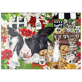 Darstellung des Puzzle Motivs Kekse und Milch Kuh und Kätzchen - Sheena Pike - Puzzleteile: 500