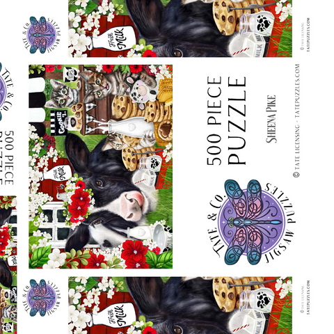 Darstellung des Puzzle Motivs Kekse und Milch Kuh und Kätzchen - Sheena Pike Cookies and Milk Cow and Kitties - Sheena Pike 500 Puzzle Schachtel 3D Modell