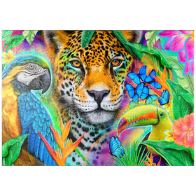 Darstellung des Puzzle-Motivs Gesichter der Natur Ara Jaguar Tukan - Sheena Pike – Puzzleteile: 1000