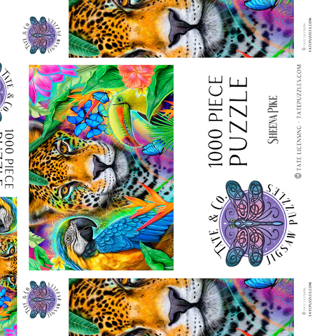 Darstellung des Puzzle Motivs Gesichter der Natur Ara Jaguar Tukan - Sheena Pike Faces of Nature Macaw Jaguar Toucan - Sheena Pike 1000 Puzzle Schachtel 3D Modell