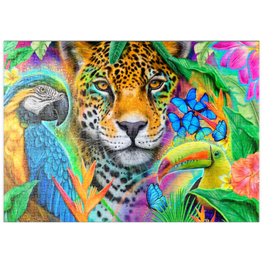 Darstellung des Puzzle Motivs puzzleplate Faces of Nature Macaw Jaguar Toucan - Sheena Pike 500 Puzzle