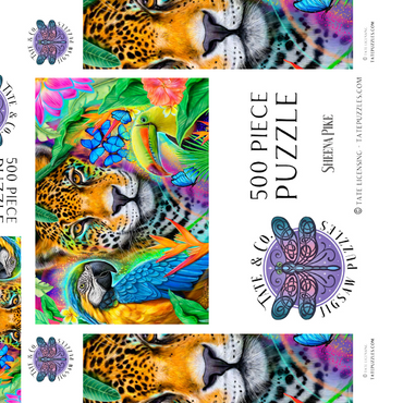Darstellung des Puzzle Motivs Faces of Nature Macaw Jaguar Toucan - Sheena Pike 500 Puzzle Schachtel 3D Modell