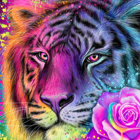 Darstellung des Puzzle Motivs Neon-Regenbogentiger - Sheena Pike Neon Rainbow Tiger - Sheena Pike 1000 Puzzle 3D Modell