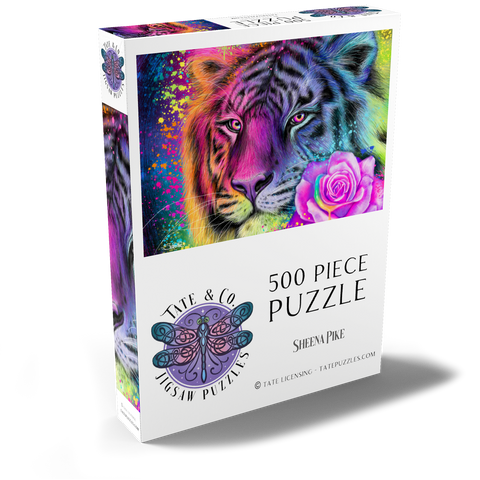 Darstellung des Puzzle Motivs Neon-Regenbogentiger - Sheena Pike Neon Rainbow Tiger - Sheena Pike 500 Puzzle Schachtel Ansicht2