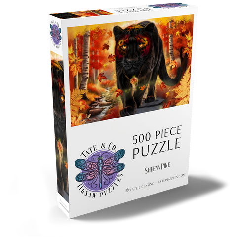 Darstellung des Puzzle Motivs Herbstwächter Panther - Sheena Pike Autumn Guardian Panther - Sheena Pike 500 Puzzle Schachtel Ansicht2