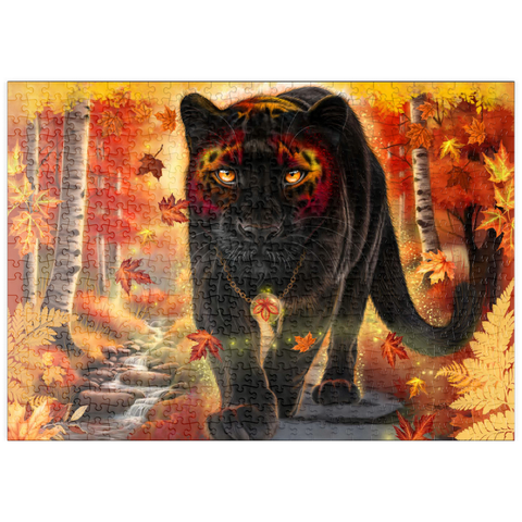 Darstellung des Puzzle Motivs Herbstwächter Panther - Sheena Pike puzzleplate Autumn Guardian Panther - Sheena Pike 500 Puzzle
