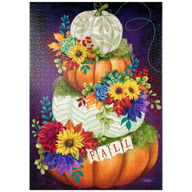 Darstellung des Puzzle-Motivs Indigo-Herbst-Kürbis-Stapel - Sheena Pike – Puzzleteile: 1000
