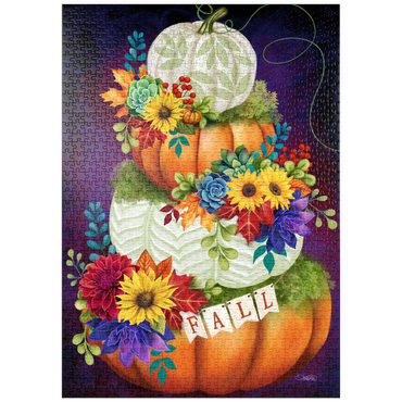 Darstellung des Puzzle Motivs puzzleplate Indigo Autumn Pumpkin Stack - Sheena Pike 1000 Puzzle