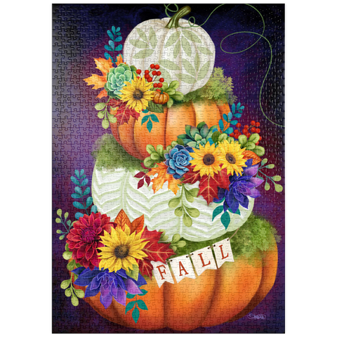 Darstellung des Puzzle Motivs Indigo-Herbst-Kürbis-Stapel - Sheena Pike puzzleplate Indigo Autumn Pumpkin Stack - Sheena Pike 1000 Puzzle