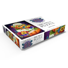 Darstellung des Puzzle Motivs Indigo-Herbst-Kürbis-Stapel - Sheena Pike - Puzzleteile: 500