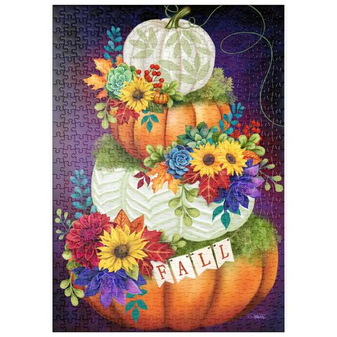 Darstellung des Puzzle Motivs Indigo-Herbst-Kürbis-Stapel - Sheena Pike puzzleplate Indigo Autumn Pumpkin Stack - Sheena Pike 500 Puzzle