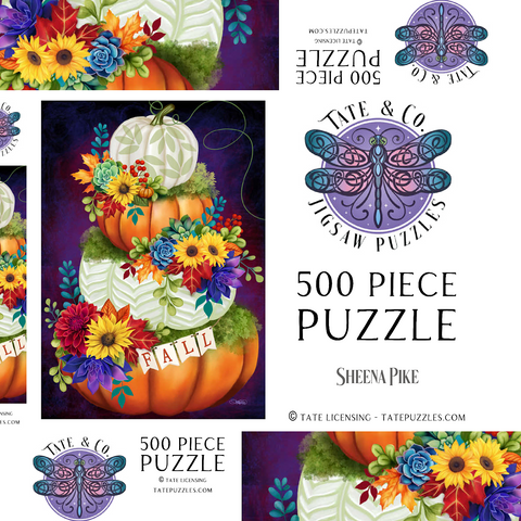 Darstellung des Puzzle Motivs Indigo-Herbst-Kürbis-Stapel - Sheena Pike Indigo Autumn Pumpkin Stack - Sheena Pike 500 Puzzle Schachtel 3D Modell