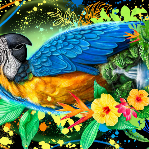 Darstellung des Puzzle Motivs Blauer Ara Tiergeist - Sheena Pike Blue Macaw Animal Spirit - Sheena Pike 1000 Puzzle 3D Modell
