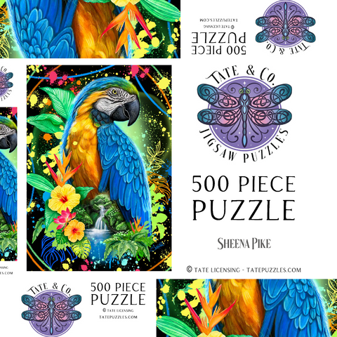 Darstellung des Puzzle Motivs Blauer Ara Tiergeist - Sheena Pike Blue Macaw Animal Spirit - Sheena Pike 500 Puzzle Schachtel 3D Modell
