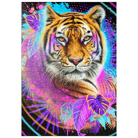 Darstellung des Puzzle Motivs Neon-Tiger-Tiergeist - Sheena Pike puzzleplate Neon Tiger Animal Spirit - Sheena Pike 500 Puzzle