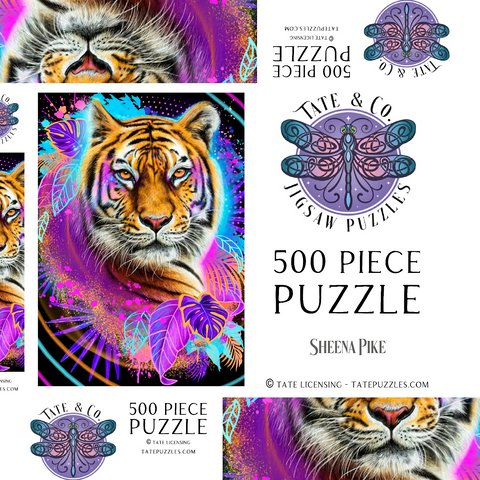 Darstellung des Puzzle Motivs Neon-Tiger-Tiergeist - Sheena Pike Neon Tiger Animal Spirit - Sheena Pike 500 Puzzle Schachtel 3D Modell