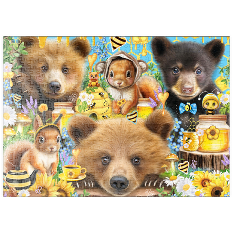 Darstellung des Puzzle Motivs Bienen und Honigbären - Sheena Pike puzzleplate Bees and Honey Bears - Sheena Pike 500 Puzzle