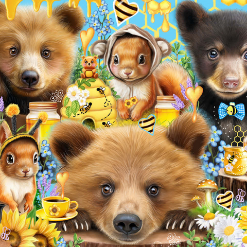 Darstellung des Puzzle Motivs Bienen und Honigbären - Sheena Pike Bees and Honey Bears - Sheena Pike 500 Puzzle 3D Modell