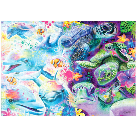 Darstellung des Puzzle Motivs Magische Delfine und Schildkröten - Sheena Pike puzzleplate Magical Dolphins and Turtles - Sheena Pike 1000 Puzzle