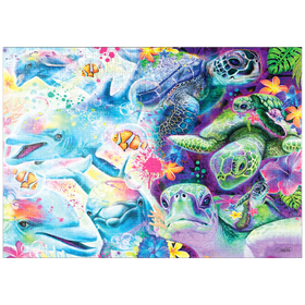 Darstellung des Puzzle Motivs Magische Delfine und Schildkröten - Sheena Pike - Puzzleteile: 1000