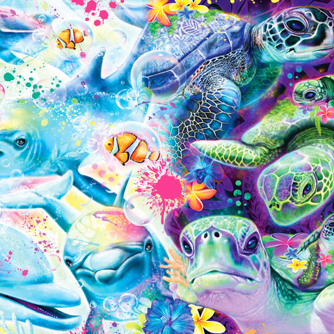 Darstellung des Puzzle Motivs Magische Delfine und Schildkröten - Sheena Pike Magical Dolphins and Turtles - Sheena Pike 1000 Puzzle 3D Modell