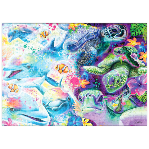 Darstellung des Puzzle Motivs Magische Delfine und Schildkröten - Sheena Pike puzzleplate Magical Dolphins and Turtles - Sheena Pike 500 Puzzle
