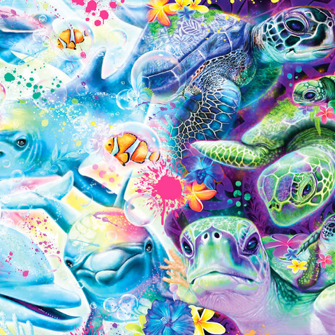 Darstellung des Puzzle Motivs Magische Delfine und Schildkröten - Sheena Pike Magical Dolphins and Turtles - Sheena Pike 500 Puzzle 3D Modell