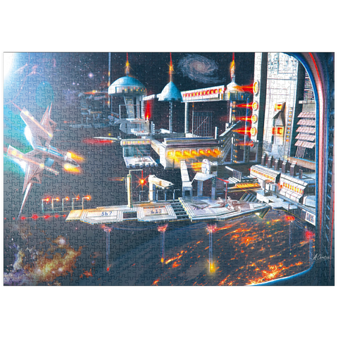 Darstellung des Puzzle Motivs Landebahn der Raumstation - Anthony Christou puzzleplate Space Station Landing Bay - Anthony Christou 1000 Puzzle