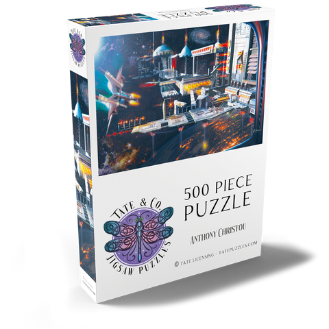 Darstellung des Puzzle Motivs Landebahn der Raumstation - Anthony Christou Space Station Landing Bay - Anthony Christou 500 Puzzle Schachtel Ansicht2