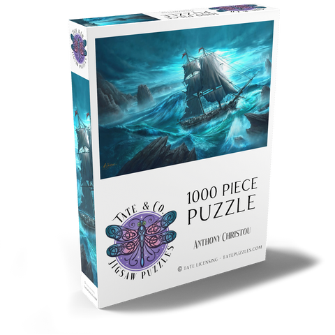 Darstellung des Puzzle Motivs Gefährliche See Piratenschiff - Anthony Christou Dangerous Seas Pirate Ship - Anthony Christou 1000 Puzzle Schachtel Ansicht2