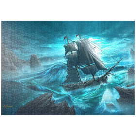 Darstellung des Puzzle-Motivs Gefährliche See Piratenschiff - Anthony Christou – Puzzleteile: 1000