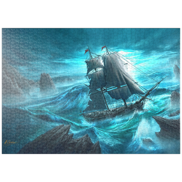 Darstellung des Puzzle Motivs puzzleplate Dangerous Seas Pirate Ship - Anthony Christou 1000 Puzzle