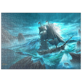 Darstellung des Puzzle Motivs Gefährliche See Piratenschiff - Anthony Christou - Puzzleteile: 500