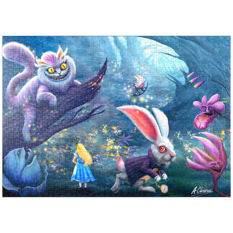 Darstellung des Puzzle Motivs Alice im Wunderland & Cheshire-Katze - Anthony Christou puzzleplate Alice in Wonderland & Cheshire Cat - Anthony Christou 1000 Puzzle