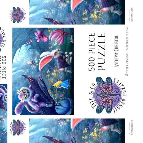 Darstellung des Puzzle Motivs Alice im Wunderland & Cheshire-Katze - Anthony Christou Alice in Wonderland & Cheshire Cat - Anthony Christou 500 Puzzle Schachtel 3D Modell