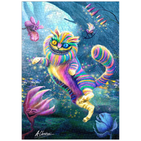 Darstellung des Puzzle-Motivs Regenbogen-Cheshire-Katze, Alice im Wunderland - Anthony Christou – Puzzleteile: 1000