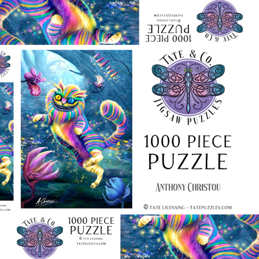 Darstellung des Puzzle Motivs Rainbow Cheshire Cat, Alice in Wonderland - Anthony Christou 1000 Puzzle Schachtel 3D Modell