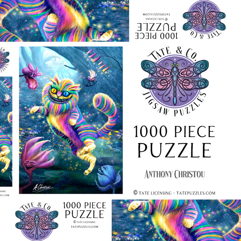 Darstellung des Puzzle Motivs Regenbogen-Cheshire-Katze, Alice im Wunderland - Anthony Christou Rainbow Cheshire Cat, Alice in Wonderland - Anthony Christou 1000 Puzzle Schachtel 3D Modell