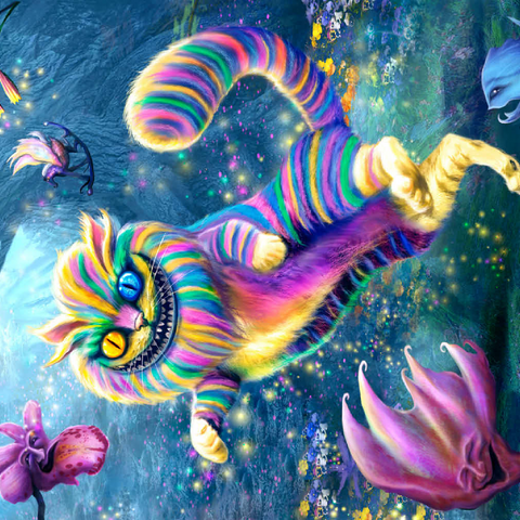 Darstellung des Puzzle Motivs Regenbogen-Cheshire-Katze, Alice im Wunderland - Anthony Christou Rainbow Cheshire Cat, Alice in Wonderland - Anthony Christou 500 Puzzle 3D Modell