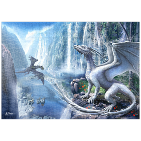 Darstellung des Puzzle-Motivs Wasserfall-Drachen  -Anthony Christou – Puzzleteile: 1000