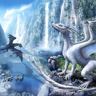 Darstellung des Puzzle Motivs Waterfall dragons  -Anthony Christou 1000 Puzzle 3D Modell