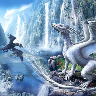 Darstellung des Puzzle Motivs Waterfall dragons  -Anthony Christou 500 Puzzle 3D Modell
