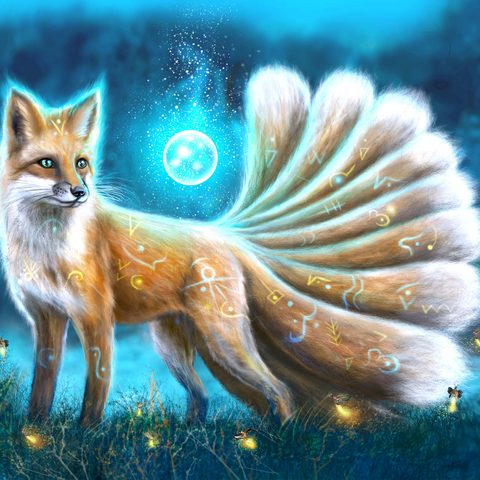 Darstellung des Puzzle Motivs Kitsune Japanischer Fuchs - Anthony Christou Kitsune Japanese fox -Anthony Christou 1000 Puzzle 3D Modell