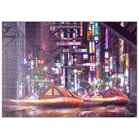 Darstellung des Puzzle Motivs Zukunftsvision von Tokio im Cyberpunk-Stil - Anthony Christou puzzleplate Future Tokyo Cyberpunk - Anthony Christou 500 Puzzle