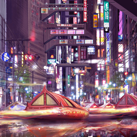 Darstellung des Puzzle Motivs Zukunftsvision von Tokio im Cyberpunk-Stil - Anthony Christou Future Tokyo Cyberpunk - Anthony Christou 500 Puzzle 3D Modell