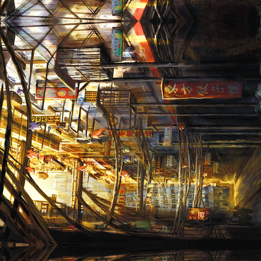 Darstellung des Puzzle Motivs –Kowloon-China Cyberpunk Landscape - Anthony Christou 1000 Puzzle 3D Modell