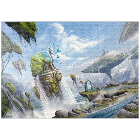Darstellung des Puzzle Motivs Wasserfälle Traumlandschaft Argolis Surreale Landschaft - Anthony Christou puzzleplate –Waterfalls Dreamscape Argolida Surreal Landscape -Anthony Christou 1000 Puzzle