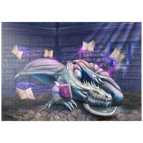 Darstellung des Puzzle Motivs Helios-Bibliothek Drache - Anthony Christou puzzleplate Helios Library Dragon - Anthony Christou 1000 Puzzle